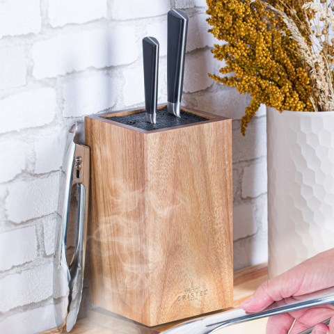 Bloc Couteaux rotatif en bois d'acacia - Cristel