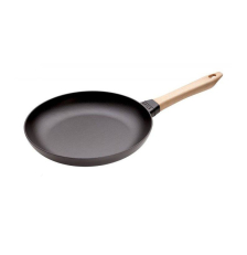 Poêle en fonte émaillée noire Manche Bois 24 cm - STAUB