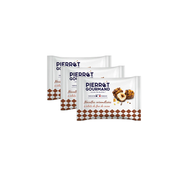Sachets de noisettes caramélisées & éclats de fève de cacao - Pierrot Gourmand
