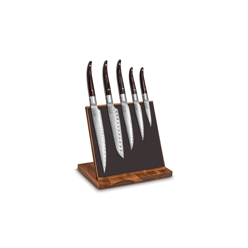 Bloc magnétique de 5 couteaux Lame Damas - Laguiole