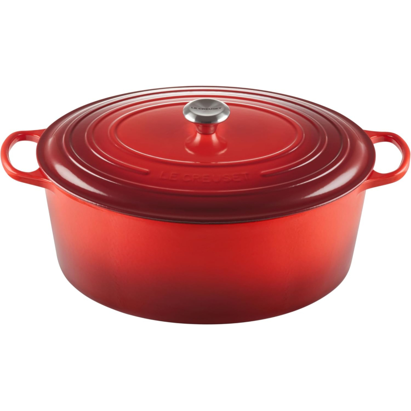 Cocotte En Fonte émaillée 28 Cm - Rouge Cerise - Antiadhésive Avec Couvercle