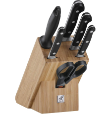 ZWILLING Professional S Bloc de couteaux 7 pièces – bambou, lames inox forgé, manches noirs, 11,5 x 16 x 29 cm