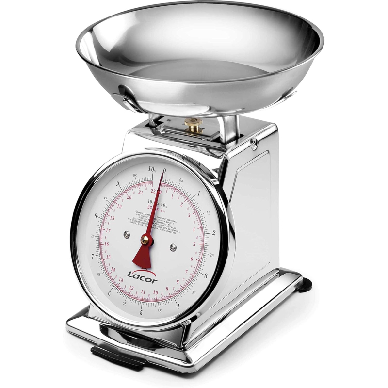 Balance mécanique de cuisine 5 kg en acier inoxydable argenté avec plat creux - Lacor