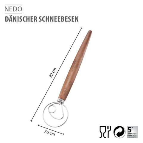 Fouet danois inox et noyer, argent/marron — 32 cm GEFU