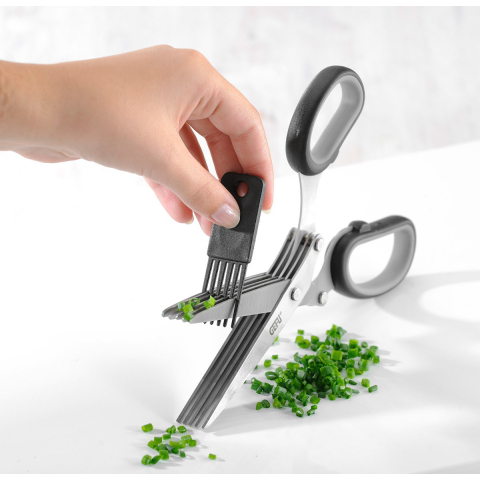 Ciseaux à herbes 5 lames, inox, manche plastique, noir/argent — Gefu