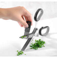 Ciseaux à herbes 5 lames, inox, manche plastique, noir/argent — Gefu