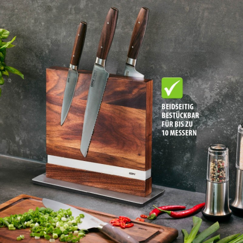 Bloc de couteaux magnétique noyer et inox, argent/marron - GEFU