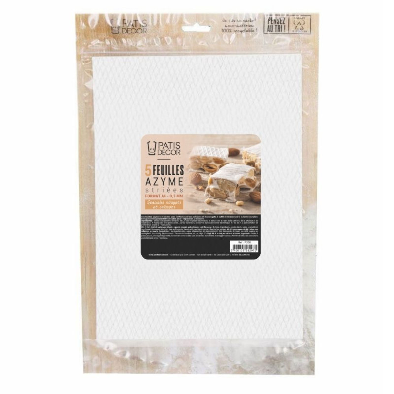Feuilles en papier azyme striées pour nougat, lot de 5, 32x23 cm