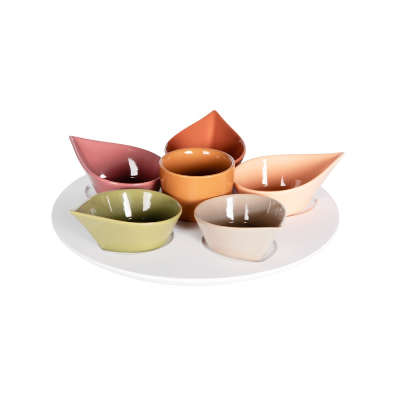 Service apéritif porcelaine multicolore 34 cm - Table Passion