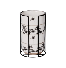 Lot de 4 bols en grès sur support blanc cassé palmiers - Table Passion