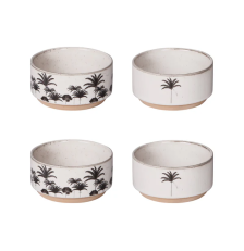 Lot de 4 bols en grès sur support blanc cassé palmiers - Table Passion
