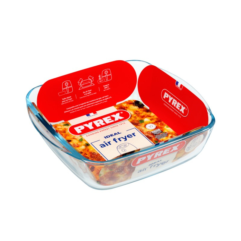 Plat carré Airfryer 25×22×7 cm, verre borosilicate, transparent - PYREX