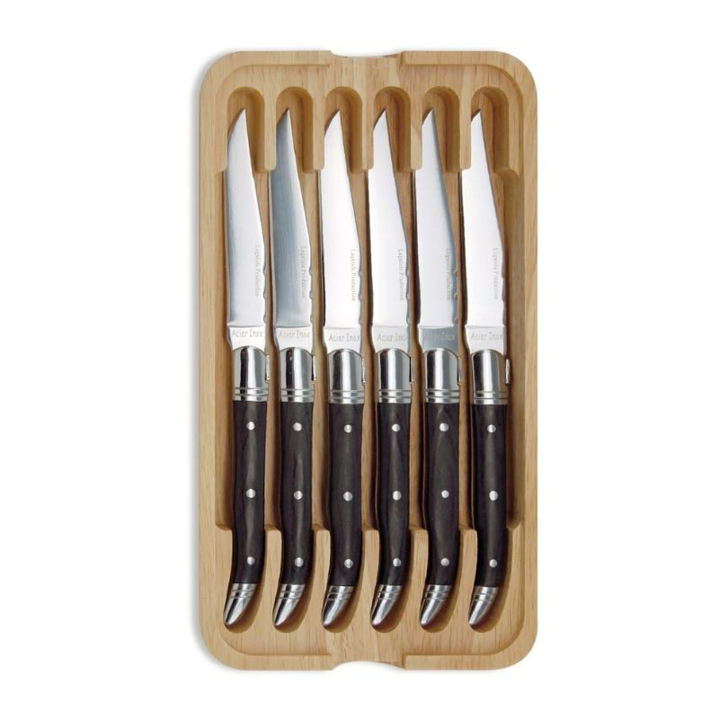 Coffret 6 couteaux à steak Laguiole Tradition Bois Noir - Coutellerie Tarrerias-Bonjean