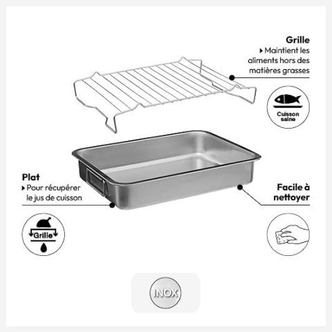Plat à rôtisserie 30 x 40 cm en inox - 5Five