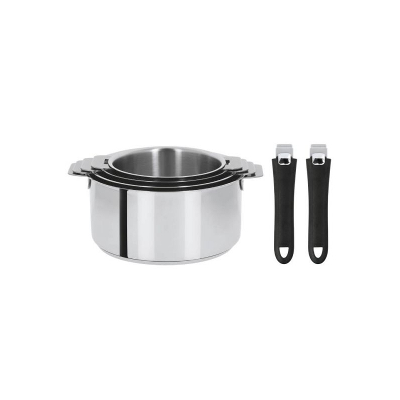 Batterie de 4 casseroles Mutine avec 2 poignées amovibles noires 14/16/18/20 cm - Cristel