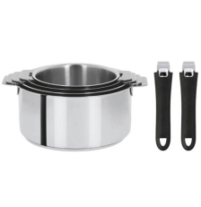 Batterie de 4 casseroles Mutine avec 2 poignées amovibles noires 14/16/18/20 cm - Cristel