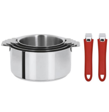 Batterie de 4 casseroles Mutine avec 2 poignées amovibles rouges 14/16/18/20 cm - Cristel