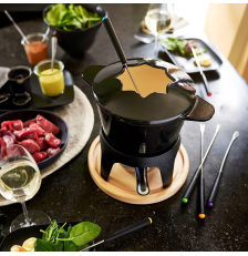 Service à fondue en fonte émaillée 6 personnes D16.5 noir - Baumalu