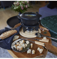 Service à fondue en fonte émaillée 6 personnes D16.5 noir - Baumalu