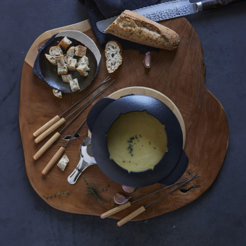 Service à fondue en fonte émaillée 6 personnes D16.5 noir - Baumalu
