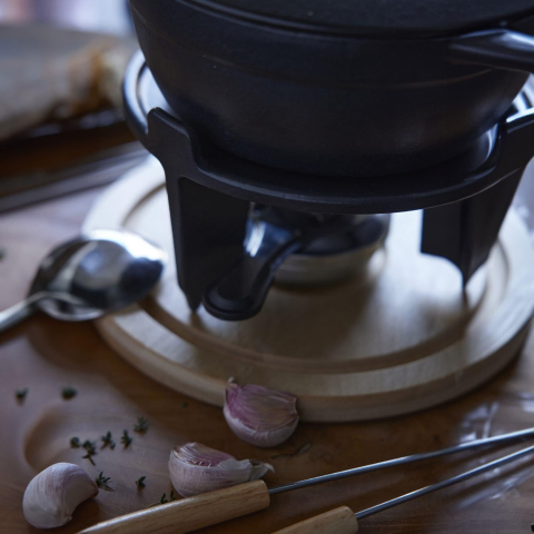 Service à fondue en fonte émaillée 6 personnes D16.5 noir - Baumalu
