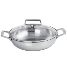 Plat sautoir en inox à 2 anses + couvercle en verre 28 cm - Cristel